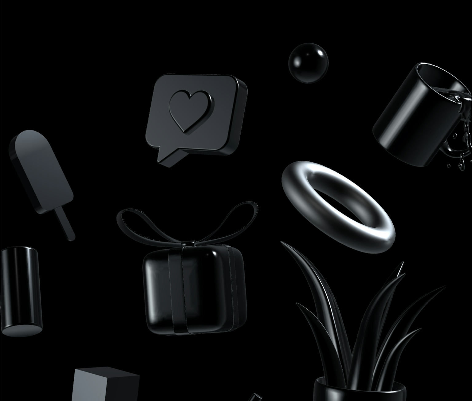 Black 3D illustrations and icons