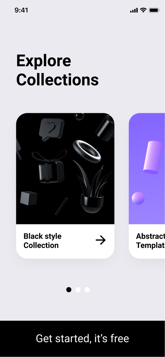 App UI design with 3D illustrations. Made using 3D illustration constructor - Morflax mesh